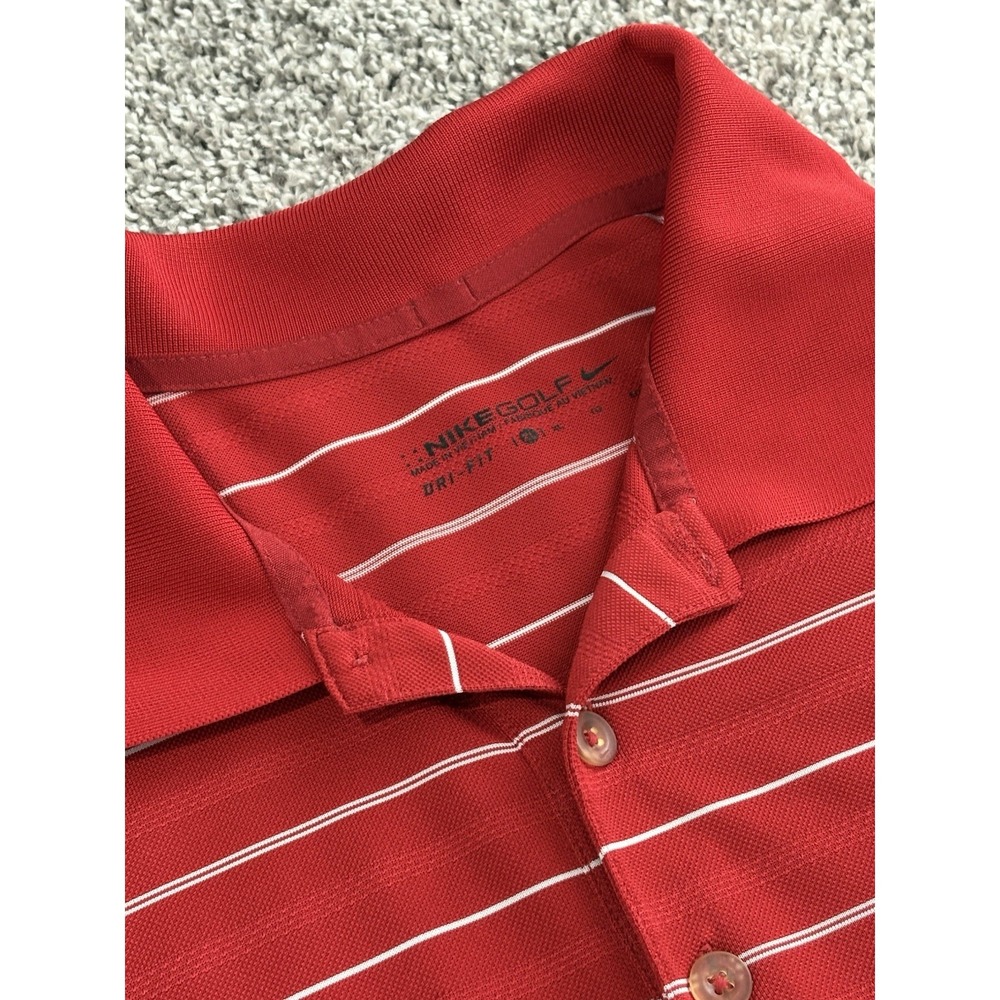 Nike Dri Fit Short Sleeve Mens Striped Red Tour Performance Polo‎ Shirt Size XL